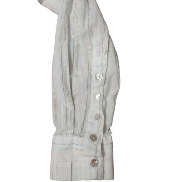 Edun Juniors Girls Large Blouse Long Sleeve White W/ Blue Pink Metallic READ - Picture 3 of 6